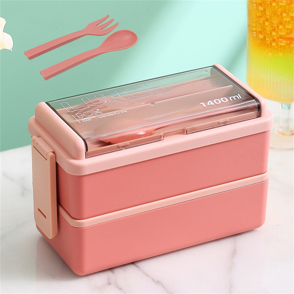 Bento Lunch Box Portable Double Layer with Compartments and Cutlery