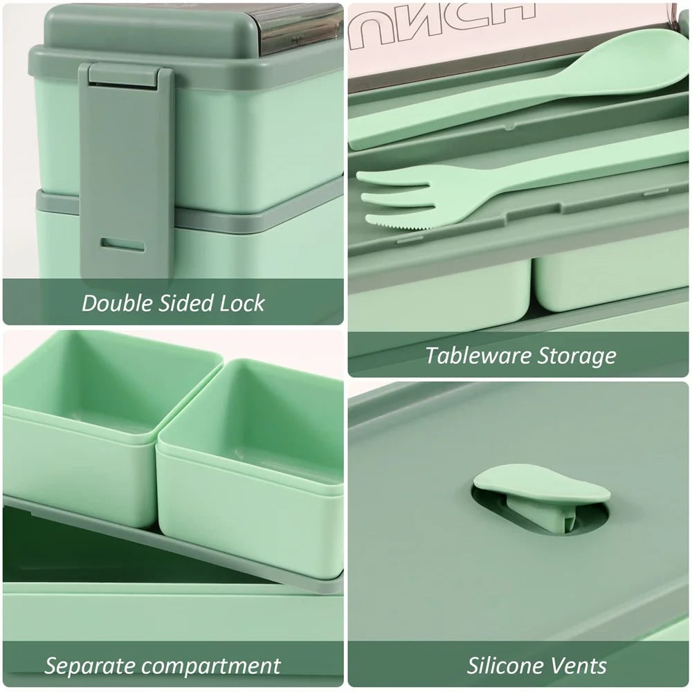 Bento Lunch Box Portable Double Layer with Compartments and Cutlery