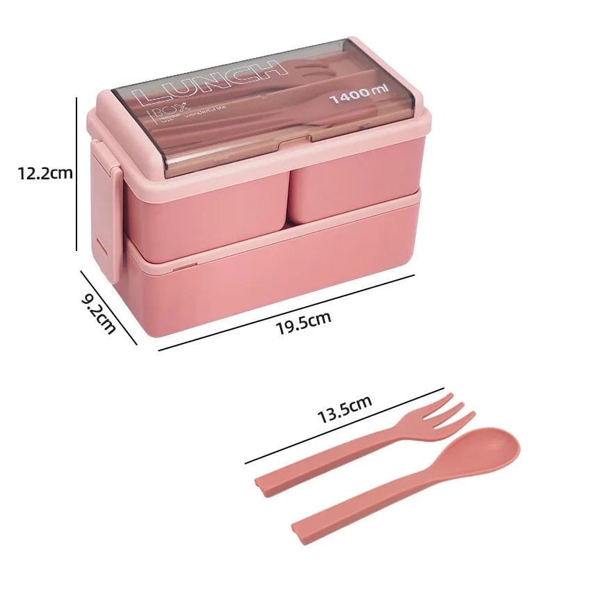 Bento Lunch Box Portable Double Layer with Compartments and Cutlery