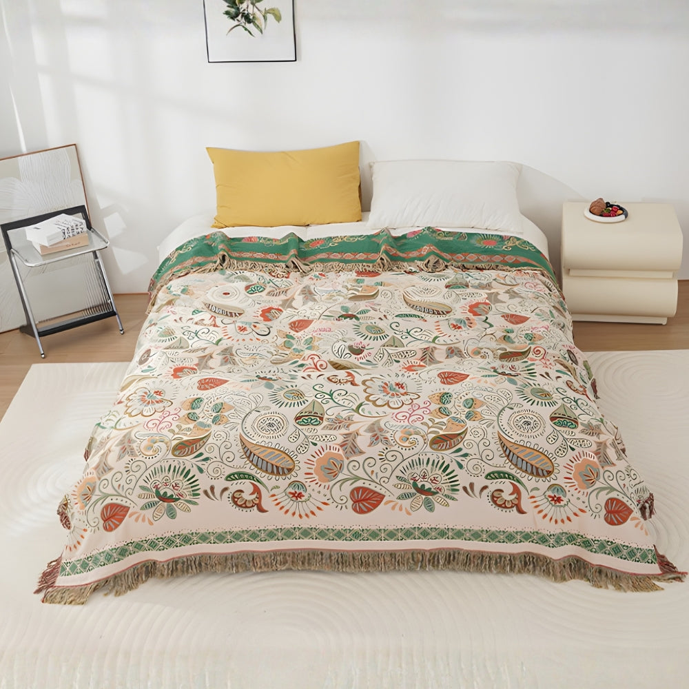 Bohemian Reversible Sofa & Bed Throw Vibrant Autumn Leaf Design