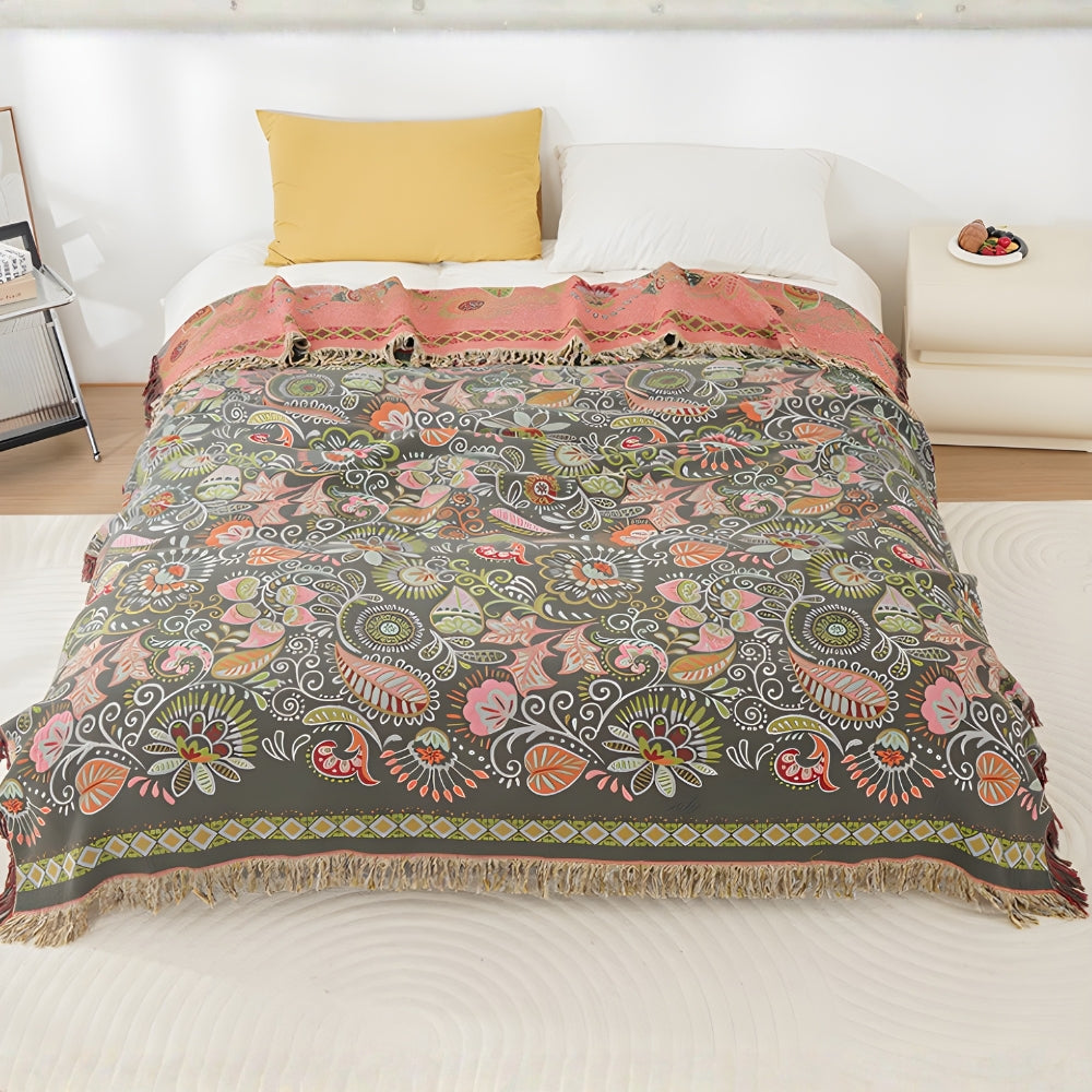 Bohemian Reversible Sofa & Bed Throw Vibrant Autumn Leaf Design