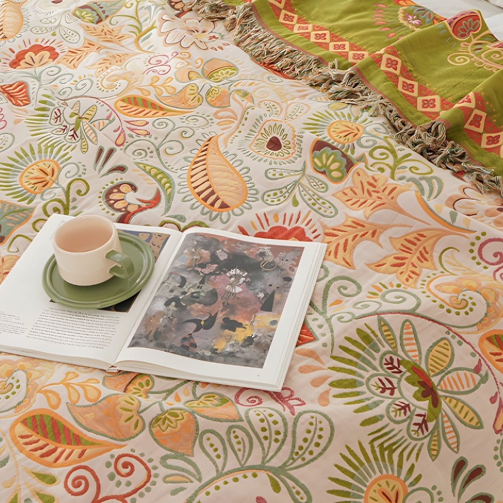 Bohemian Reversible Sofa & Bed Throw Vibrant Autumn Leaf Design