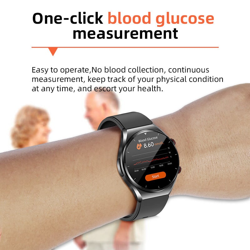 Blood Pressure Smartwatch Heart Rate Monitor Round Face Health Tracking Adjustable Ecg