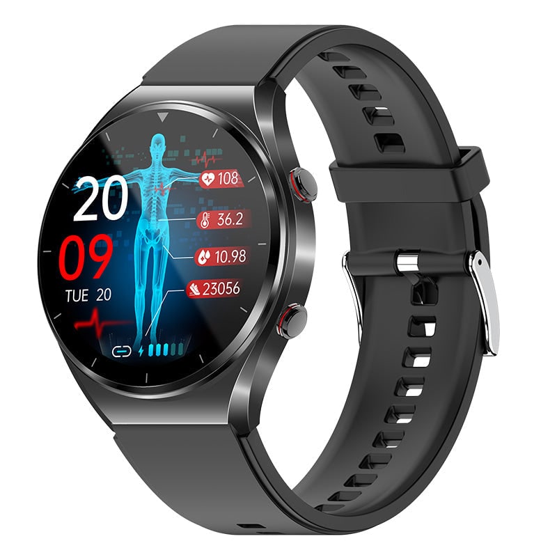 Blood Pressure Smartwatch Heart Rate Monitor Round Face Health Tracking Adjustable Ecg