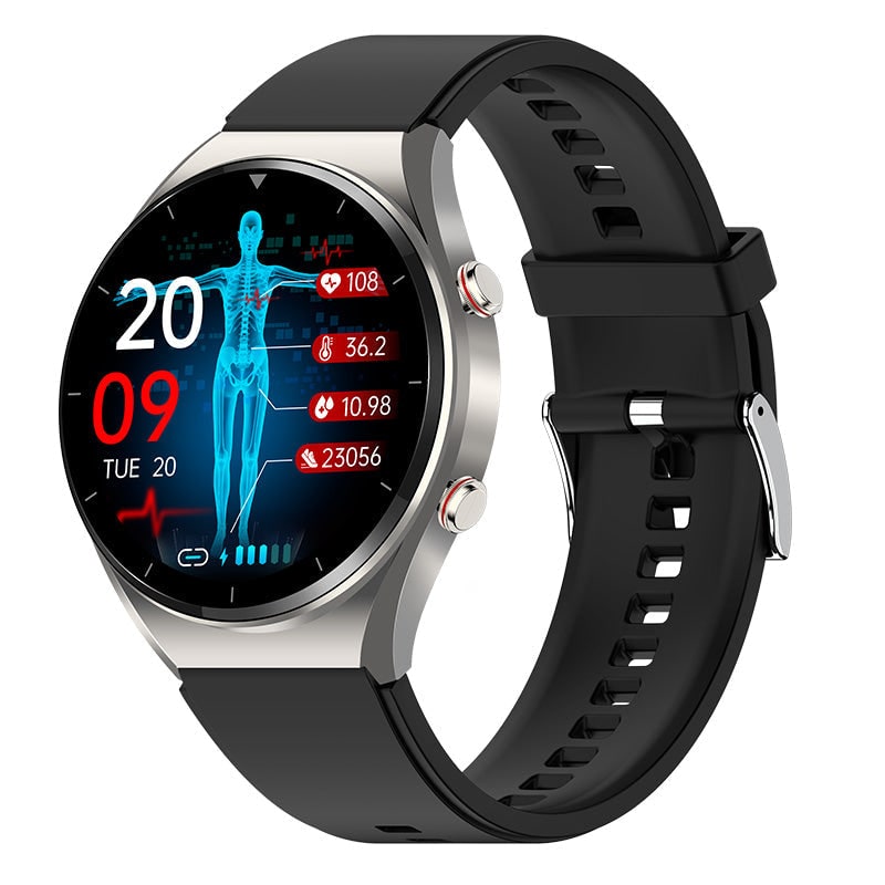 Blood Pressure Smartwatch Heart Rate Monitor Round Face Health Tracking Adjustable Ecg