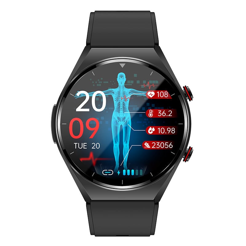 Blood Pressure Smartwatch Heart Rate Monitor Round Face Health Tracking Adjustable Ecg