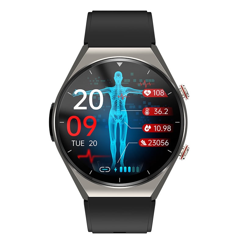 Blood Pressure Smartwatch Heart Rate Monitor Round Face Health Tracking Adjustable Ecg