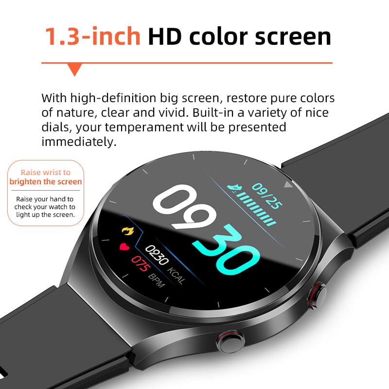 Blood Pressure Smartwatch Heart Rate Monitor Round Face Health Tracking Adjustable Ecg