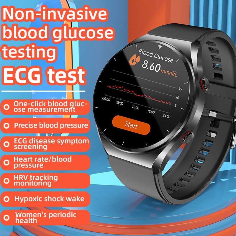 Blood Pressure Smartwatch Heart Rate Monitor Round Face Health Tracking Adjustable Ecg