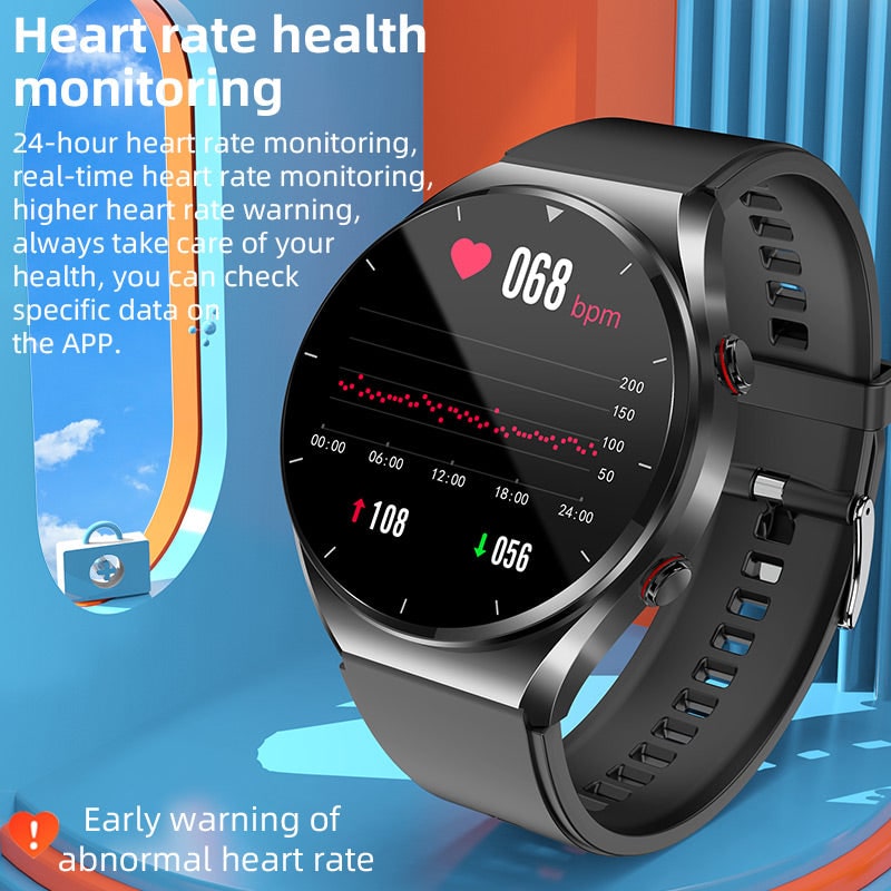 Blood Pressure Smartwatch Heart Rate Monitor Round Face Health Tracking Adjustable Ecg