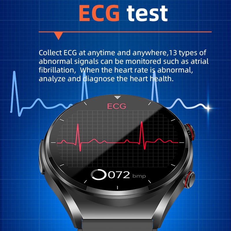 Blood Pressure Smartwatch Heart Rate Monitor Round Face Health Tracking Adjustable Ecg