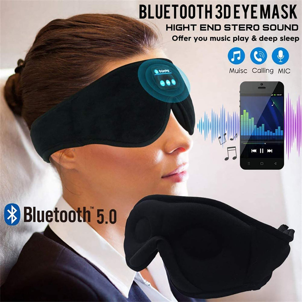 Bluetooth Sleep Mask with Silk and Weighted Design Built-In Headphones and 3D Memory Foam for Eyes