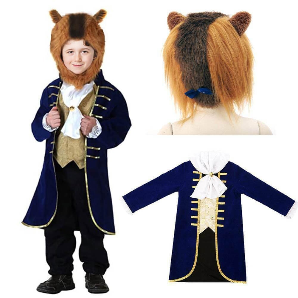 Boys' Halloween Beauty and beast mutant Costume with Velvet Jacket and Faux Fur Hood