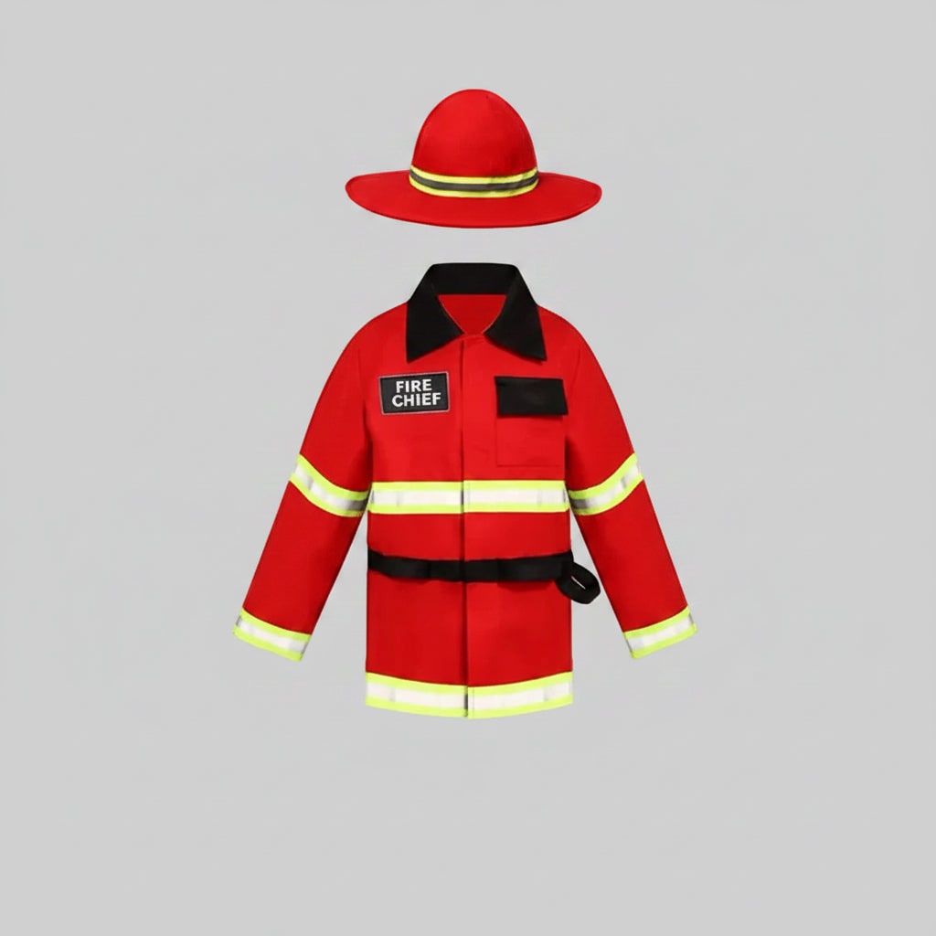 Boys' Halloween Firefighter Costume and Outfit with Reflective Stripes Fire Chief Badge for Dress Up