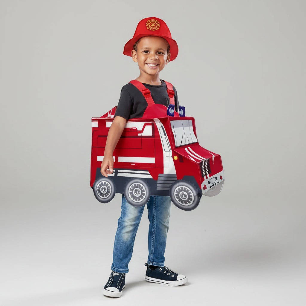 Boys' Halloween Firefighter Costume and Outfit with Reflective Stripes Fire Chief Badge for Dress Up