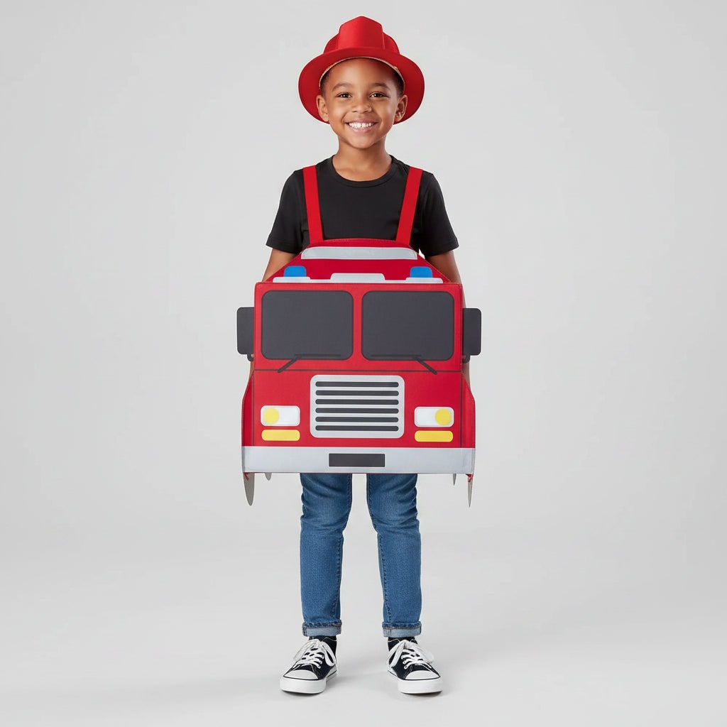 Boys' Halloween Firefighter Costume and Outfit with Reflective Stripes Fire Chief Badge for Dress Up