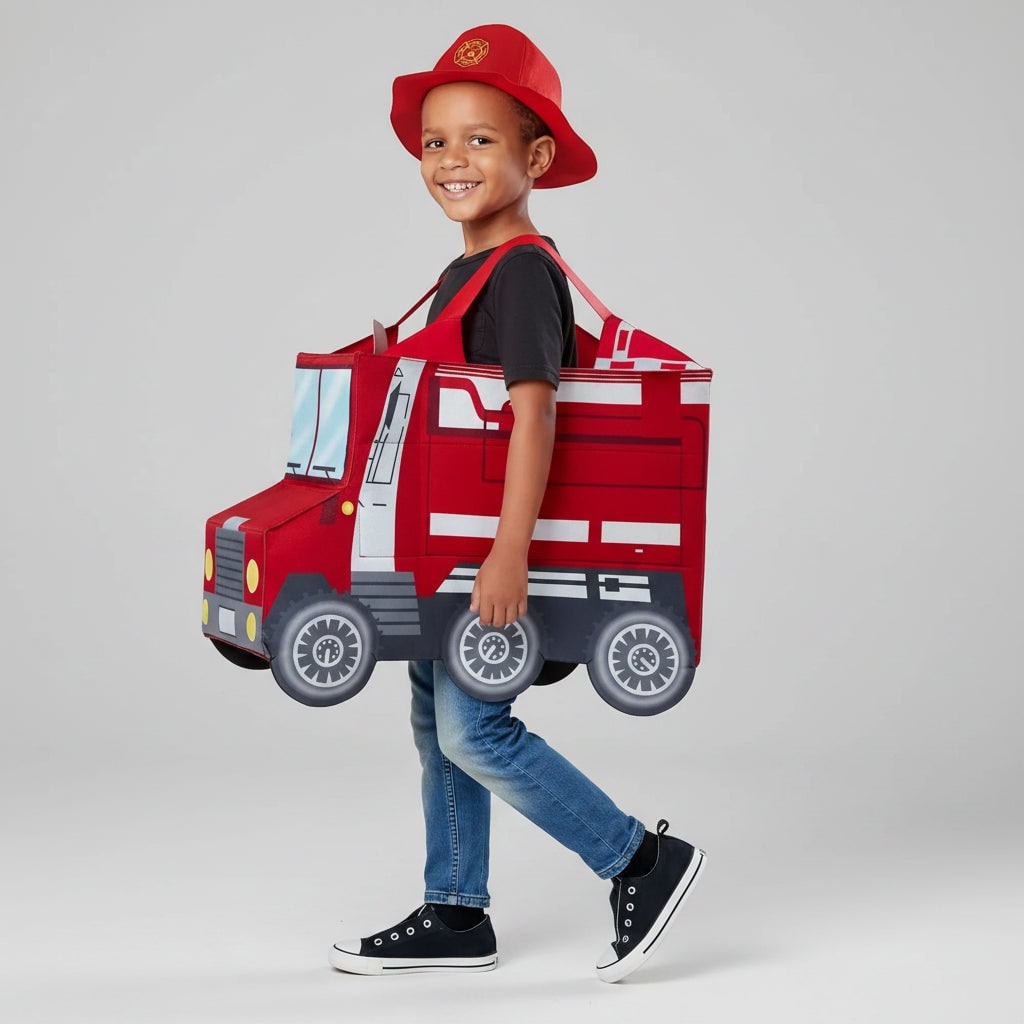 Boys' Halloween Firefighter Costume and Outfit with Reflective Stripes Fire Chief Badge for Dress Up