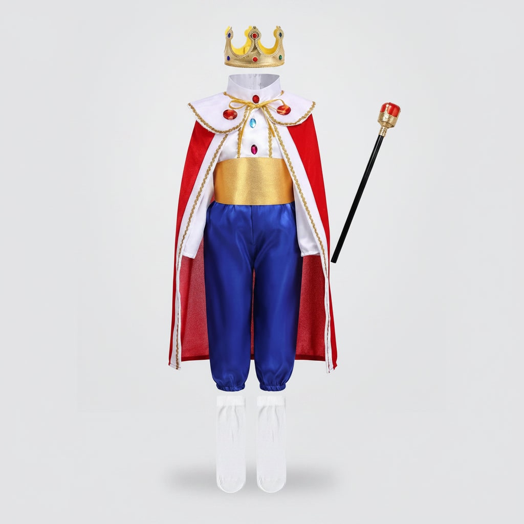 Boys' Halloween Prince Costume with Crown and Scepter for Royal Dress Up Party