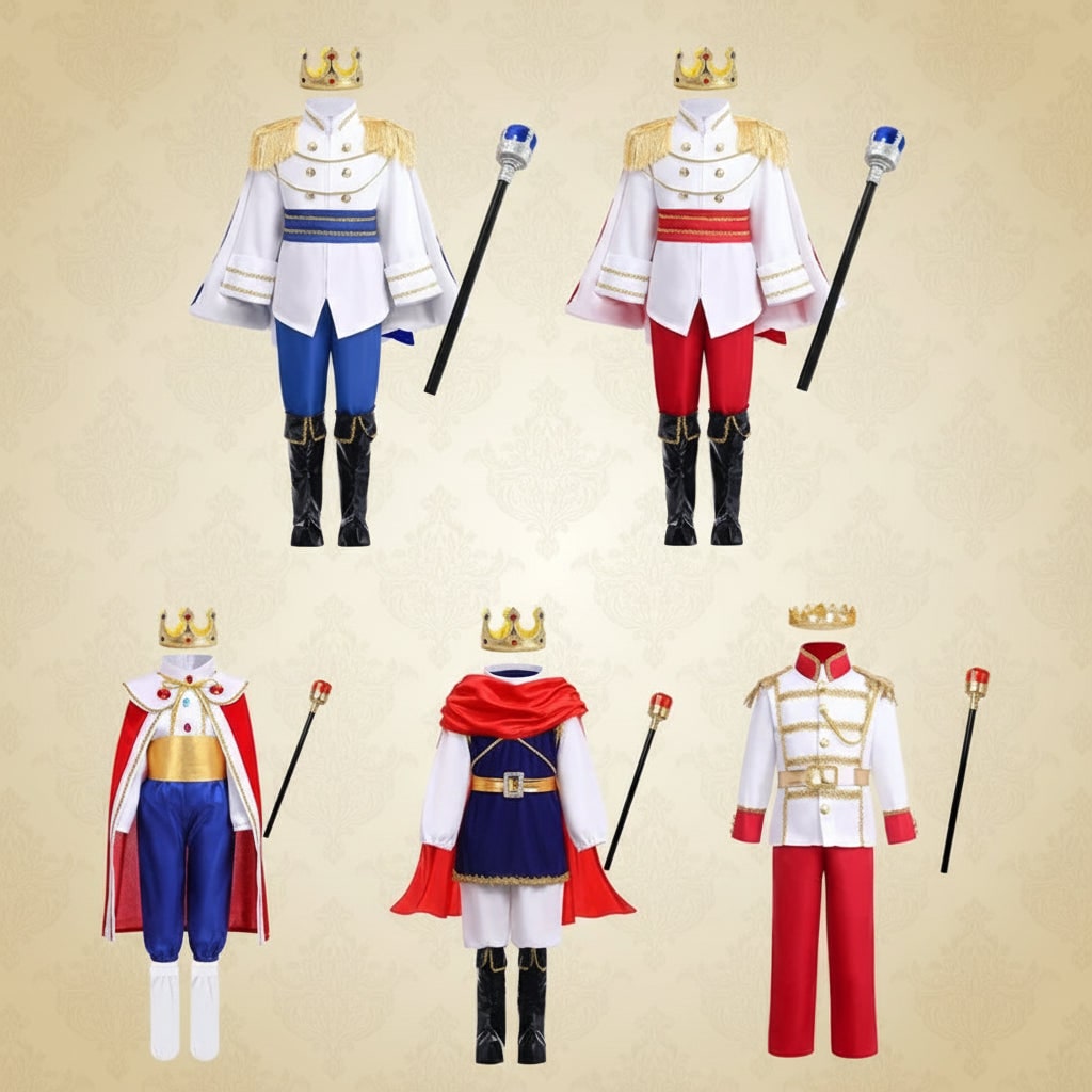 Boys' Halloween Prince Costume with Crown and Scepter for Royal Dress Up Party