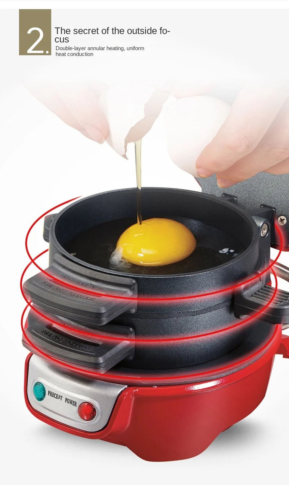 Breakfast Sandwich Maker and Panini Press Machine with Non-Stick Plates and Egg