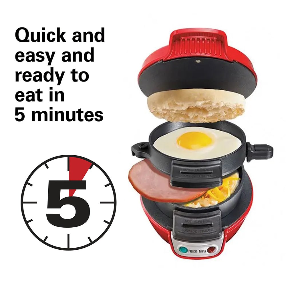 Breakfast Sandwich Maker and Panini Press Machine with Non-Stick Plates and Egg