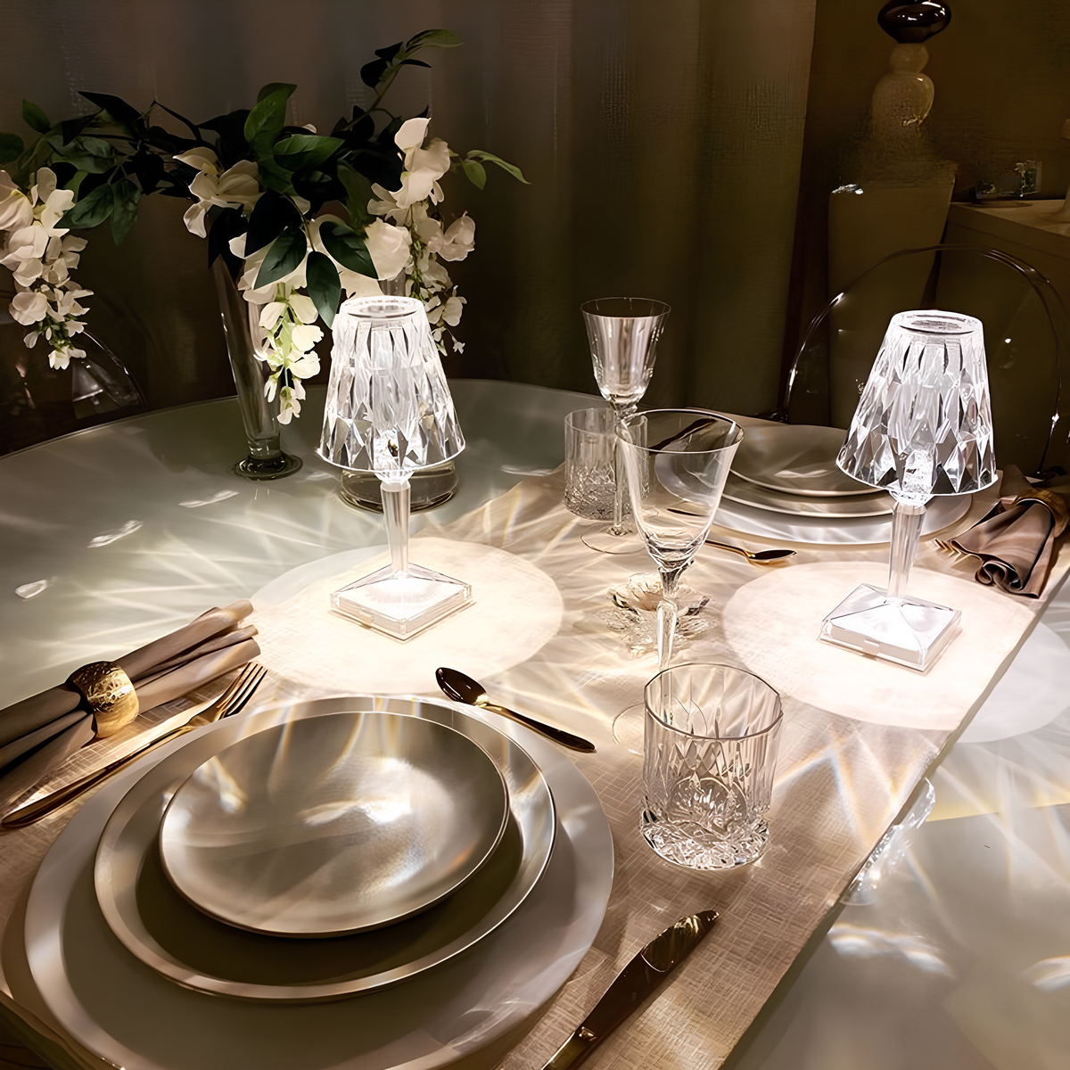 Elegant Crystal Accent Lamp Dimmable Rechargeable Lighting for Home