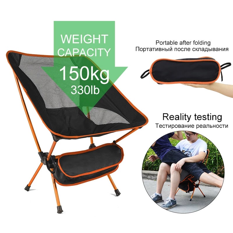 Camping Chair Folding Outdoor with Aluminum Frame and Breathable Mesh Portable Beach Lounge Seat