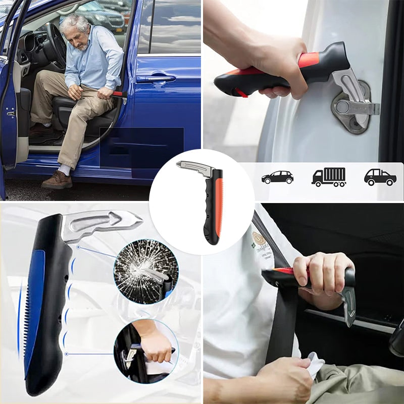 Car Assist Handle with Window Breaker and Seatbelt Cutter Emergency Tool Grab Bar