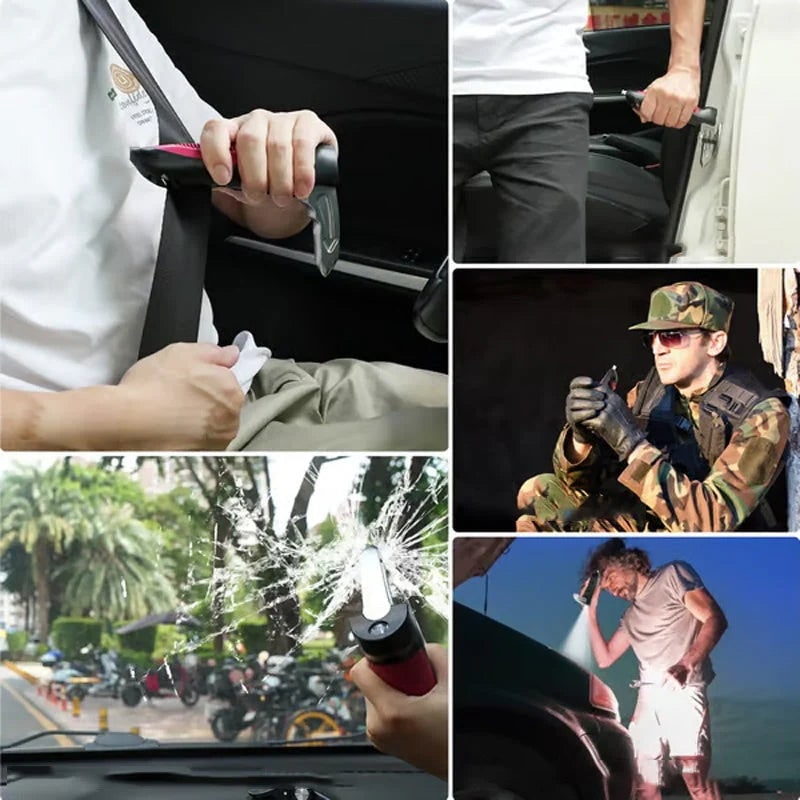 Car Assist Handle with Window Breaker and Seatbelt Cutter Emergency Tool Grab Bar