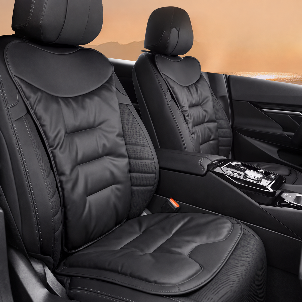 Car Seat Cushion with Lumbar Support Ergonomic Automotive with Back and Padded Faux Leather