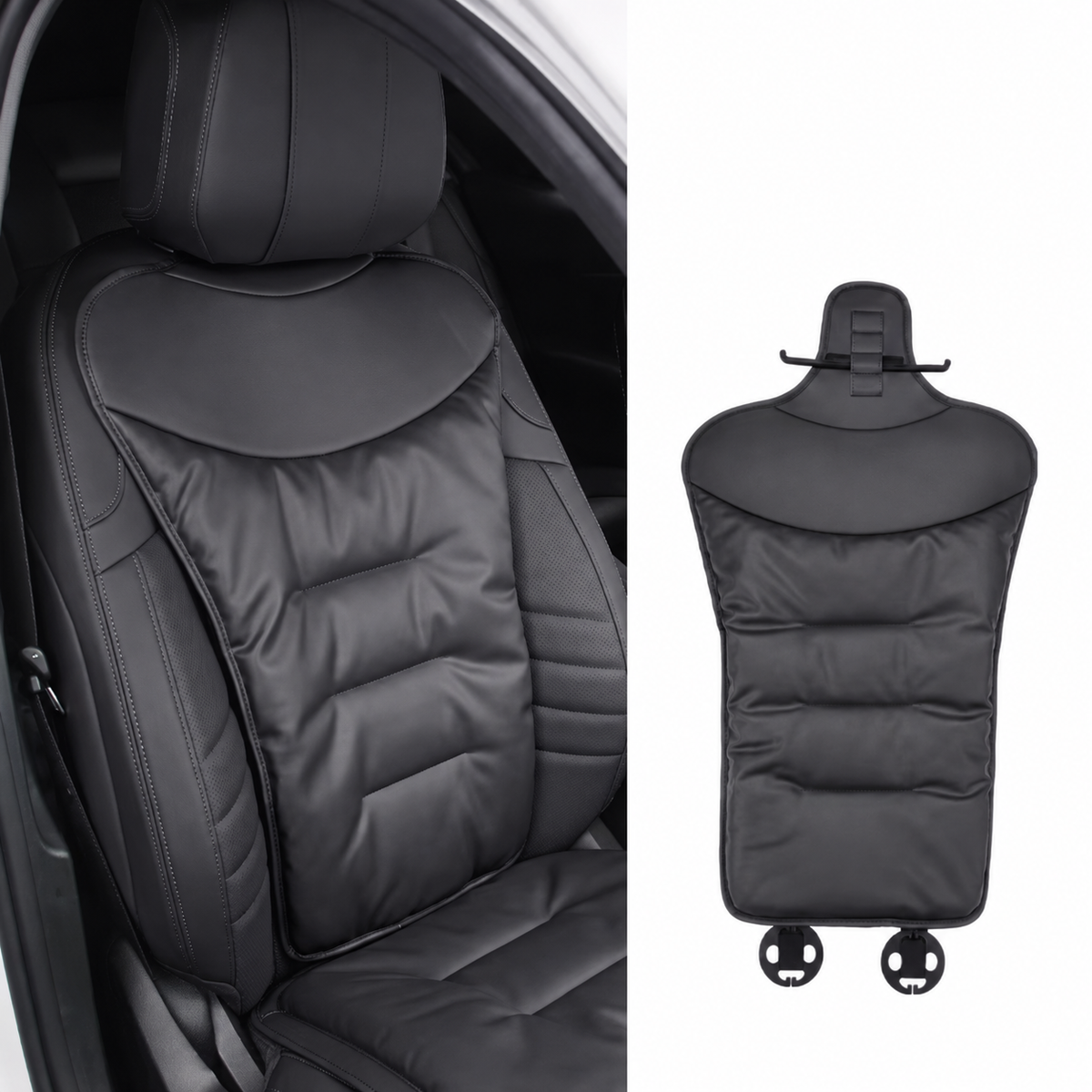 Car Seat Cushion with Lumbar Support Ergonomic Automotive with Back and Padded Faux Leather