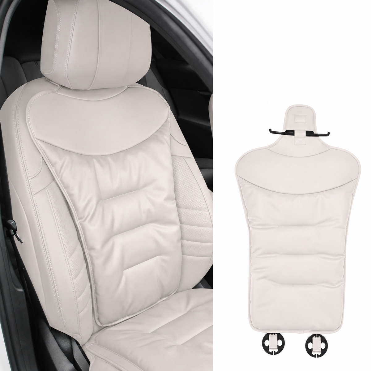 Car Seat Cushion with Lumbar Support Ergonomic Automotive with Back and Padded Faux Leather