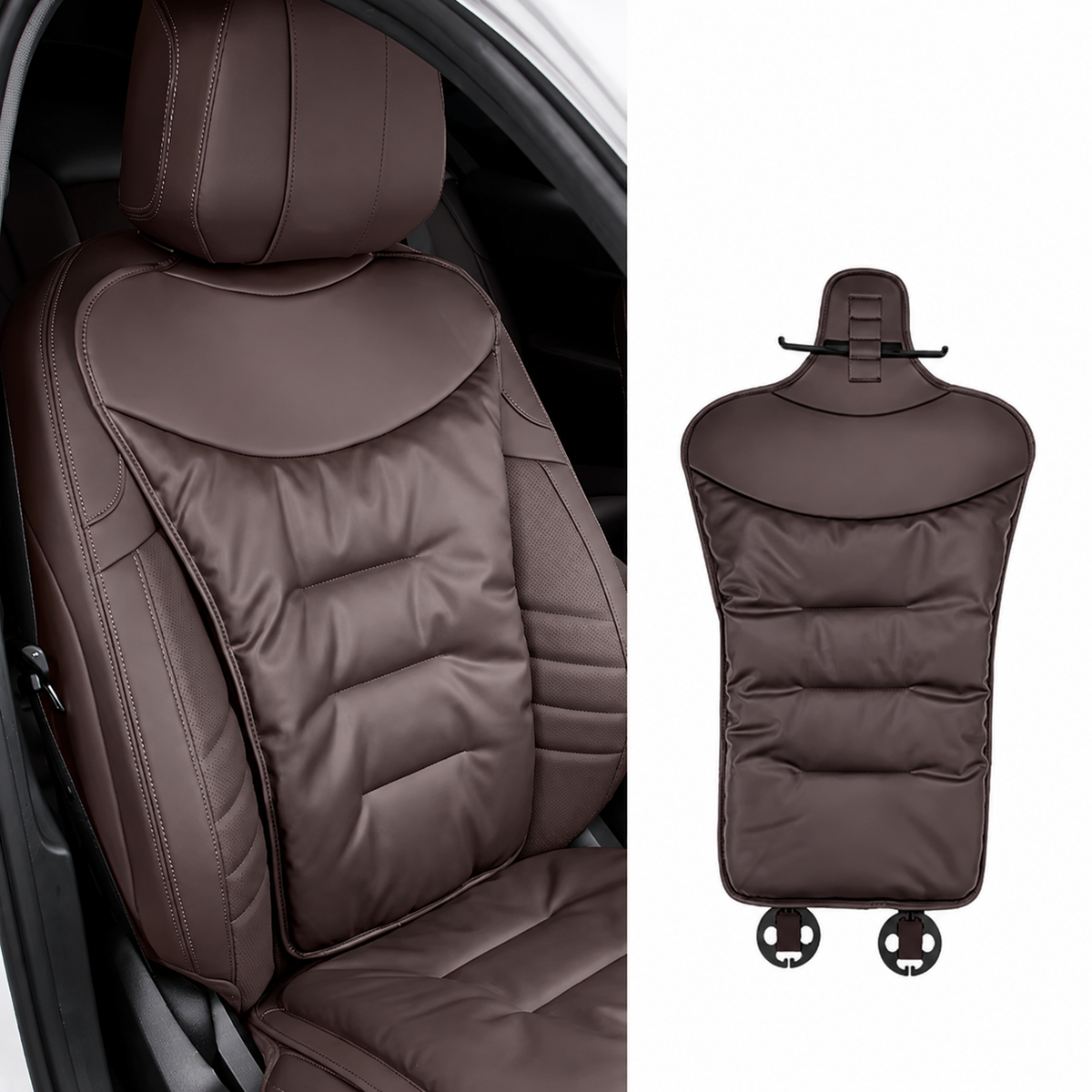 Car Seat Cushion with Lumbar Support Ergonomic Automotive with Back and Padded Faux Leather