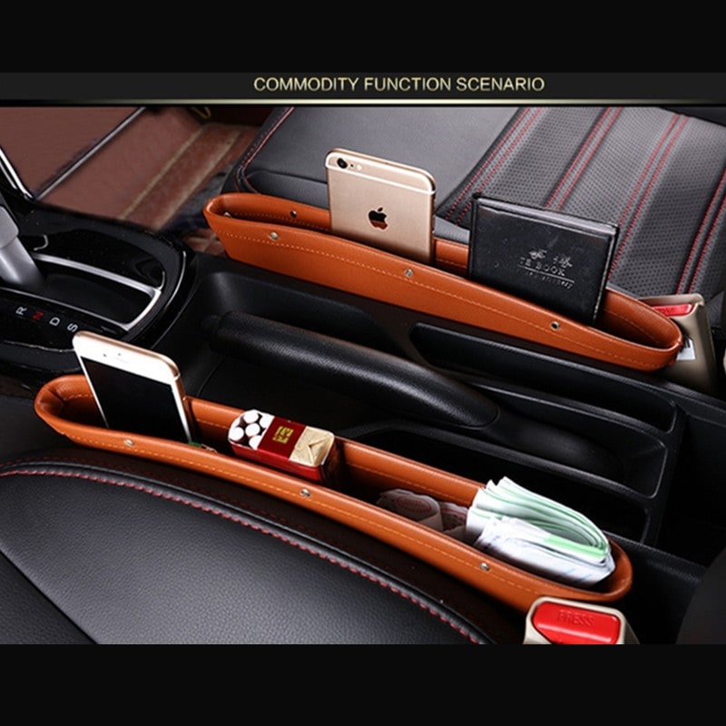 Car Seat Gap Filler and Organizer with Faux Leather and Metal Rivets Back