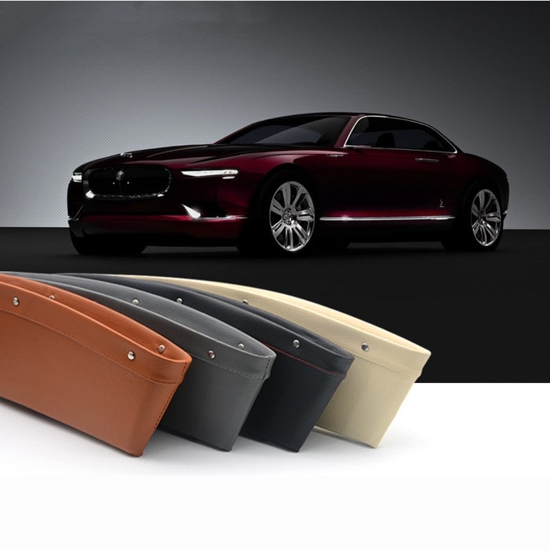 Car Seat Gap Filler and Organizer with Faux Leather and Metal Rivets Back