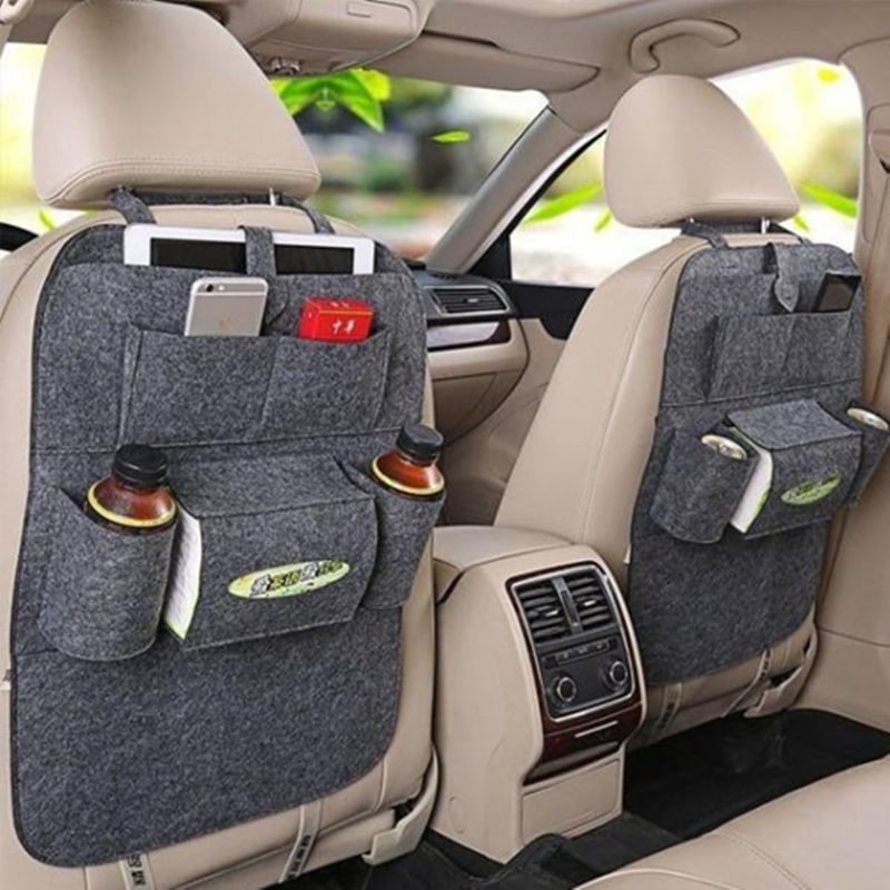 Car Seat Organizer with Backseat Storage Crevice Filler and Tissue Box Holder in Felt