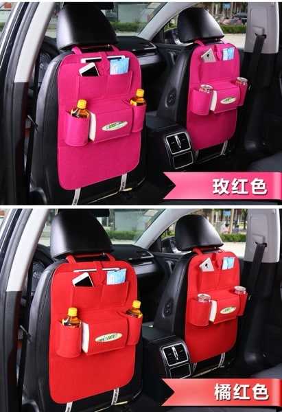 Car Seat Organizer with Backseat Storage Crevice Filler and Tissue Box Holder in Felt