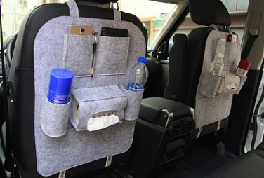 Car Seat Organizer with Backseat Storage Crevice Filler and Tissue Box Holder in Felt