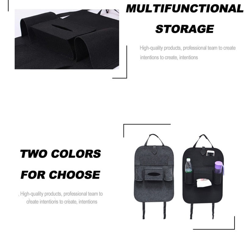 Car Seat Organizer with Backseat Storage Crevice Filler and Tissue Box Holder in Felt