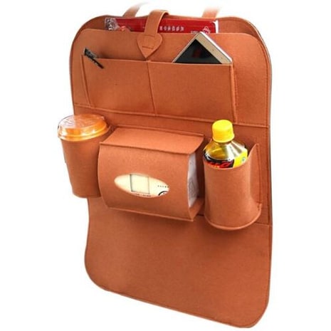 Car Seat Organizer with Backseat Storage Crevice Filler and Tissue Box Holder in Felt