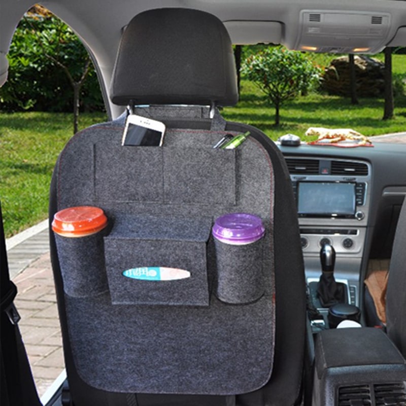 Car Seat Organizer with Backseat Storage Crevice Filler and Tissue Box Holder in Felt