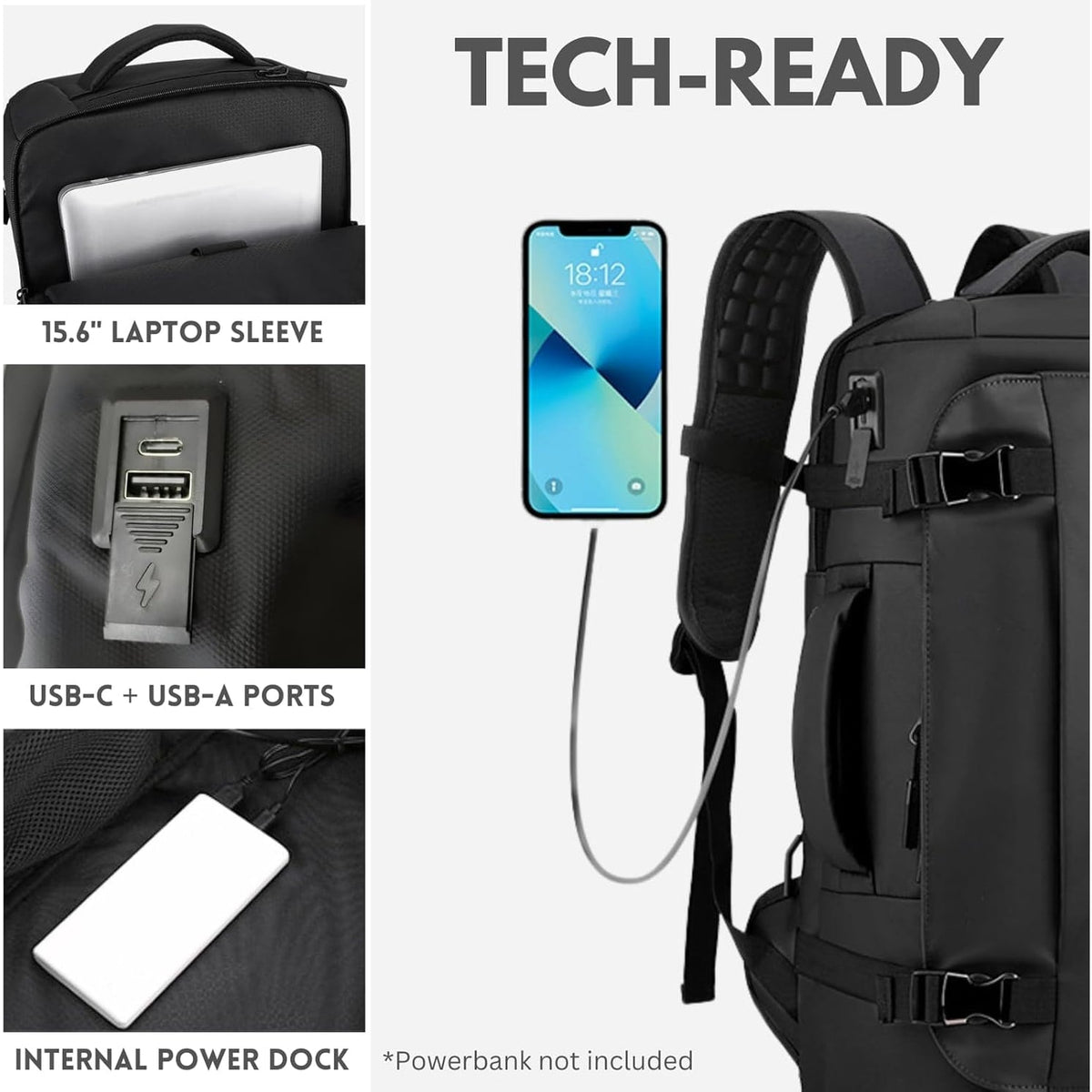 Carry on Travel Backpack with Anti Theft Hidden Pocket USB Charging Port and Water Resistant Fabric