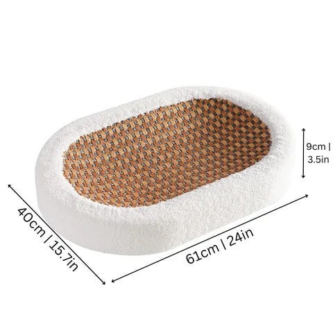 Cat Scratcher Bed with Heated Bolster Self Warming Sisal Mat and Oval Sherpa Fleece Design