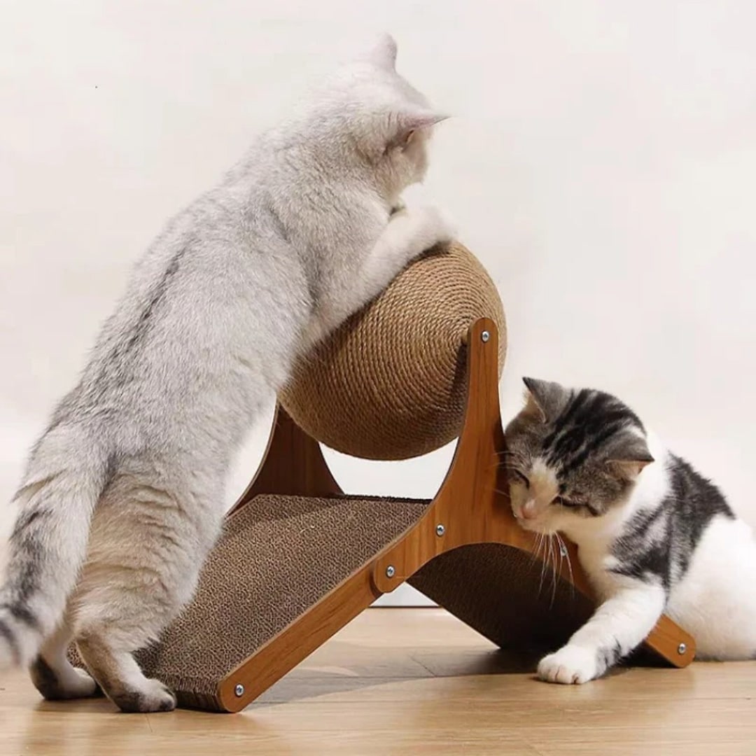 Cat Scratching Post Ball with Cardboard Ramp and Sisal Rotating Toy With Base