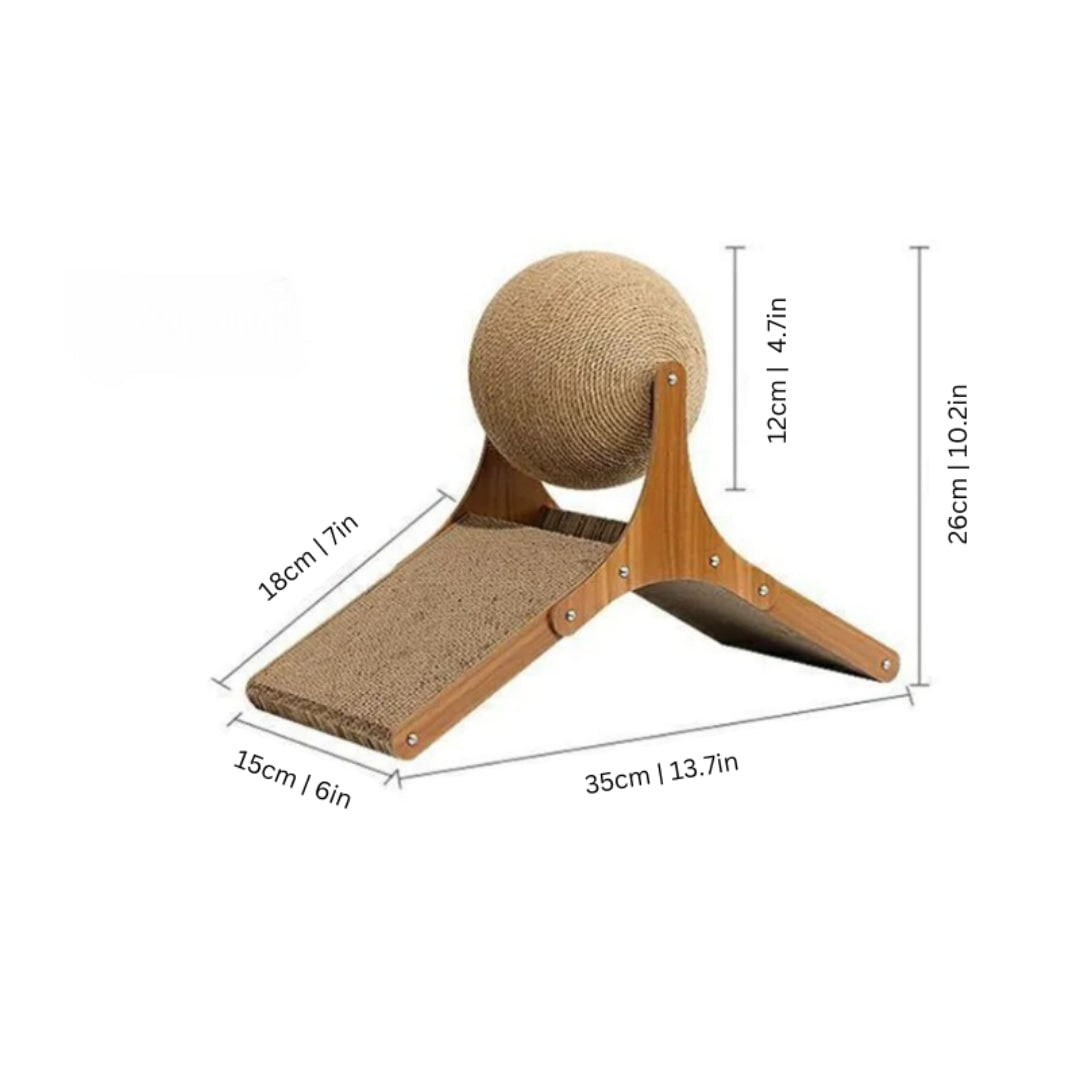 Cat Scratching Post Ball with Cardboard Ramp and Sisal Rotating Toy With Base