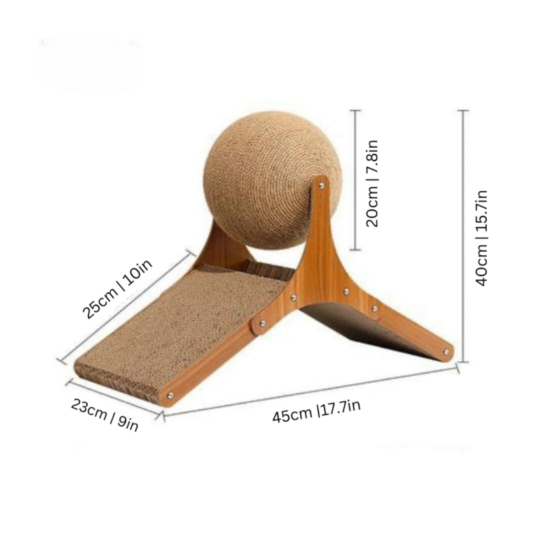 Cat Scratching Post Ball with Cardboard Ramp and Sisal Rotating Toy With Base