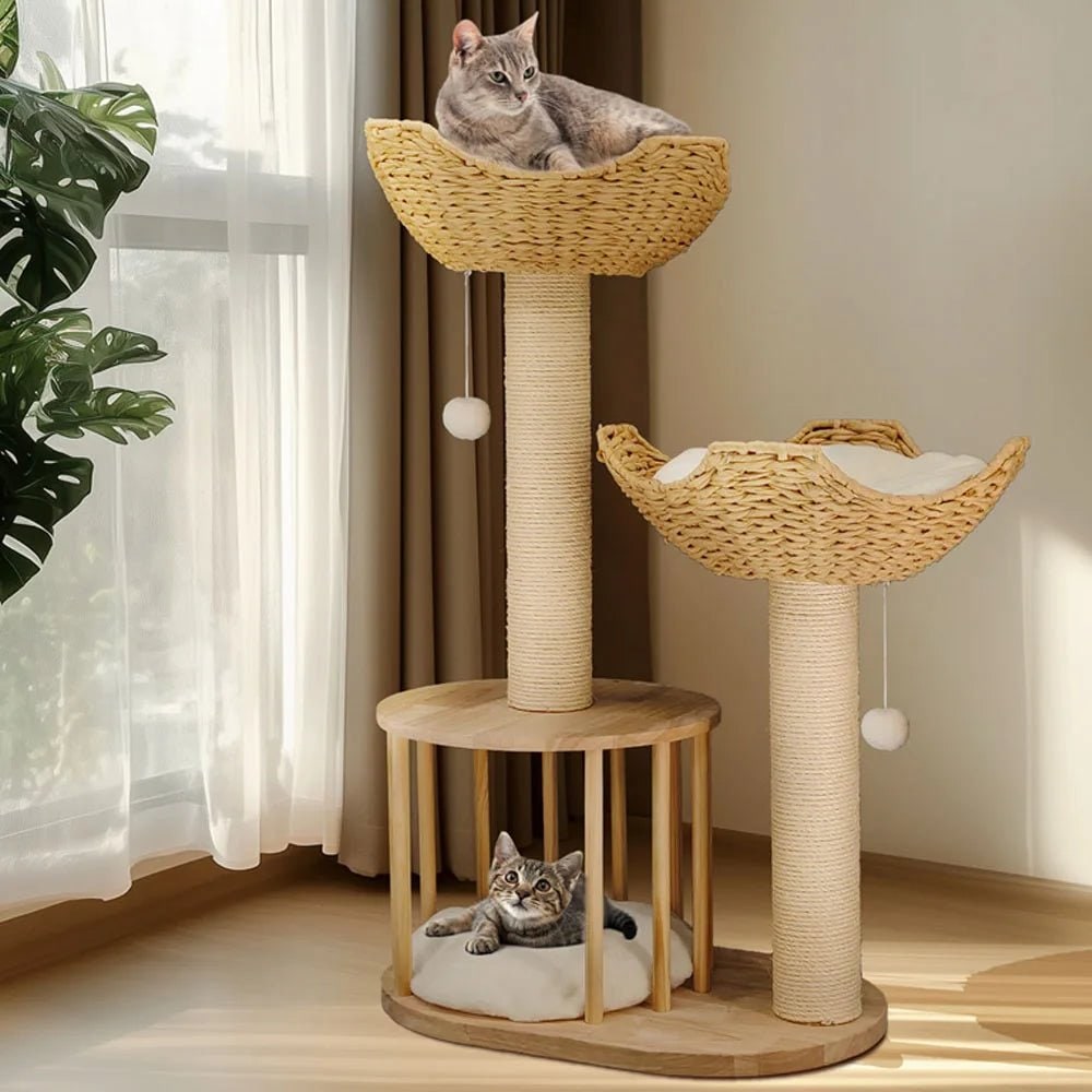 Cat Tree Condo Tower with Sisal Scratching Posts and Woven Basket Beds Floor To Ceiling