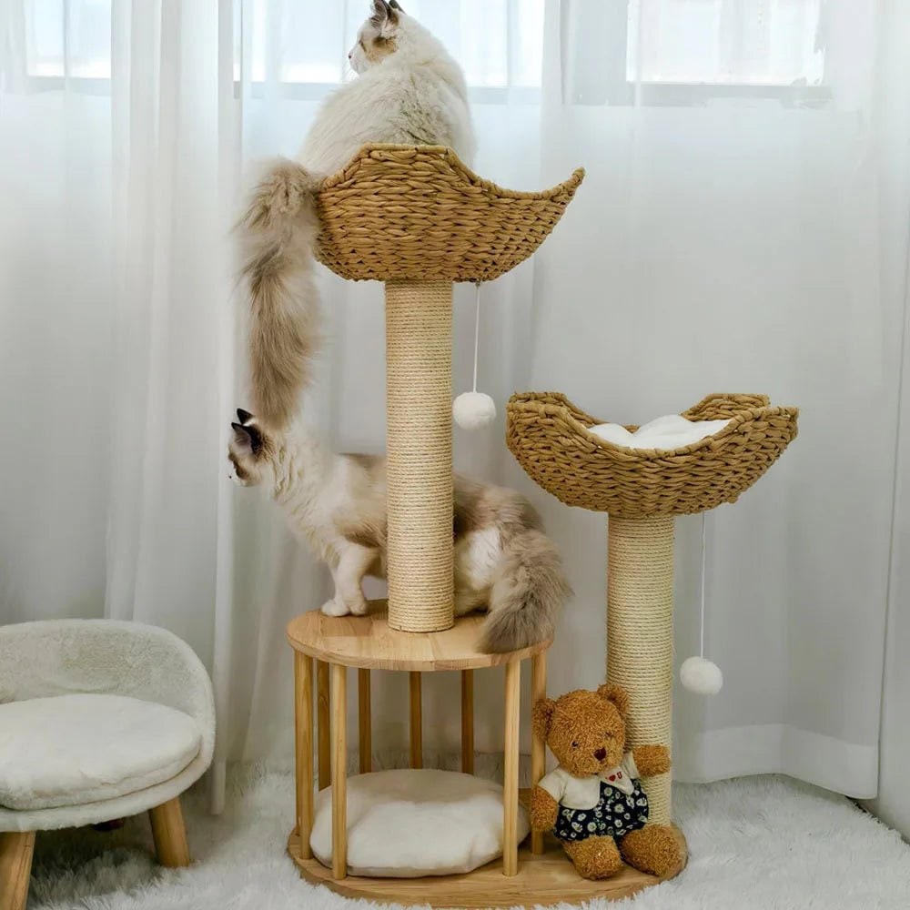 Cat Tree Condo Tower with Sisal Scratching Posts and Woven Basket Beds Floor To Ceiling