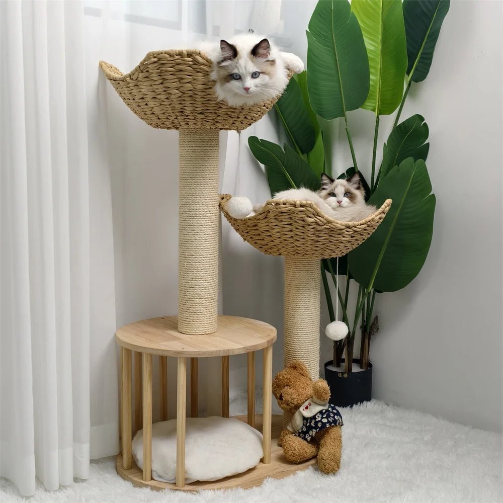 Cat Tree Condo Tower with Sisal Scratching Posts and Woven Basket Beds Floor To Ceiling