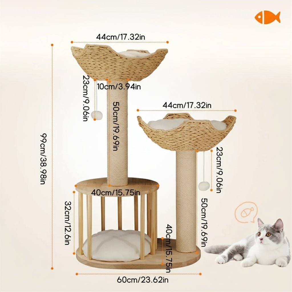 Cat Tree Condo Tower with Sisal Scratching Posts and Woven Basket Beds Floor To Ceiling